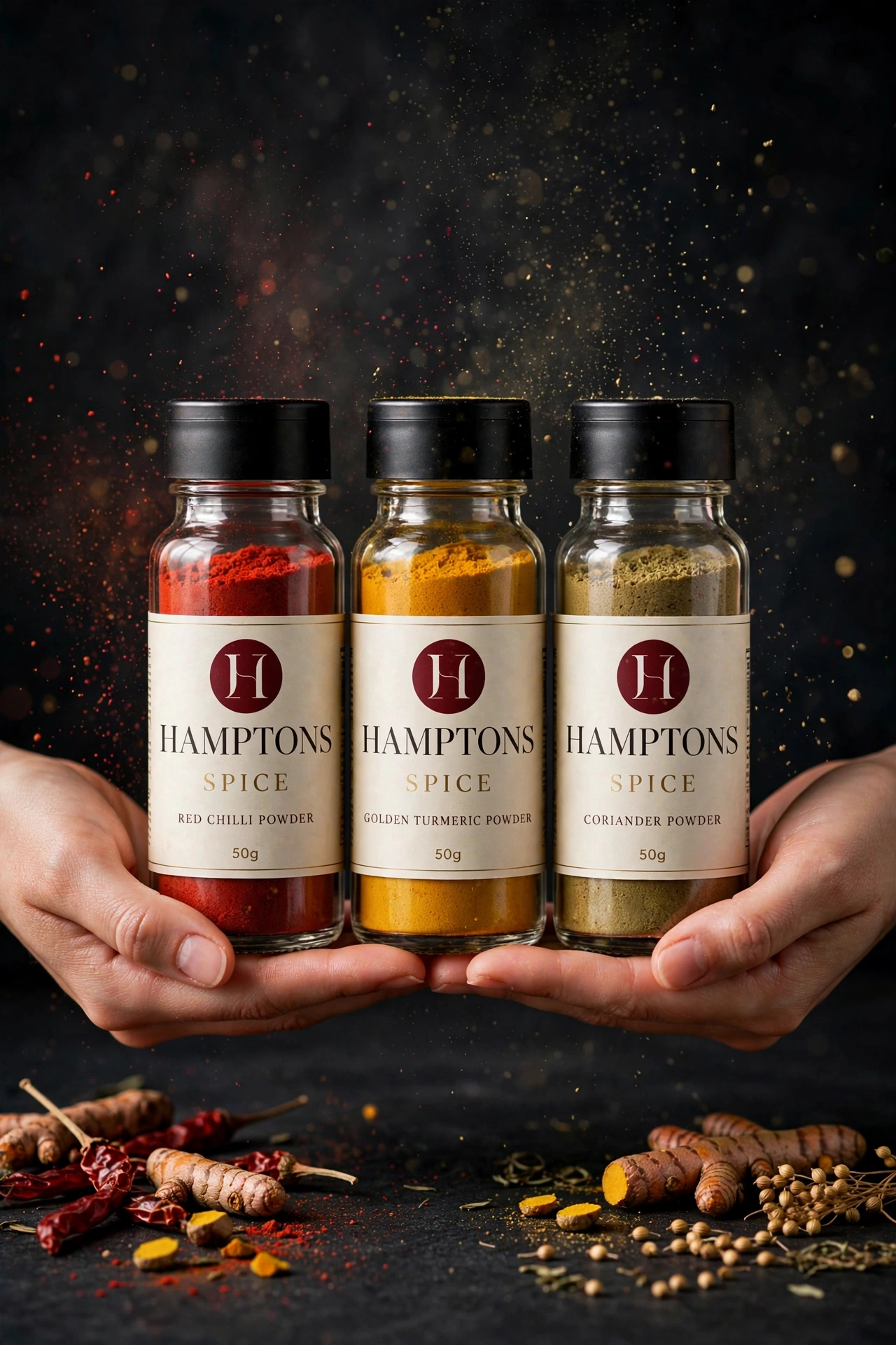 Hands presenting Hamptons Spice powders