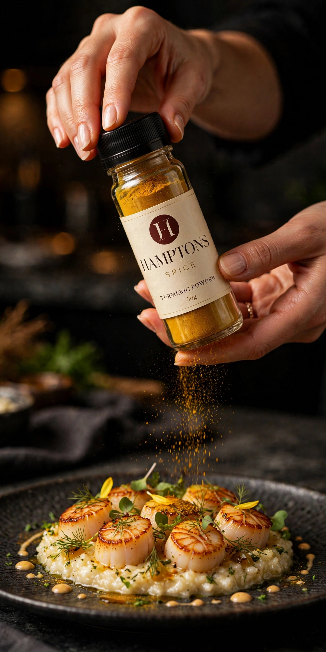 Finishing a dish with turmeric